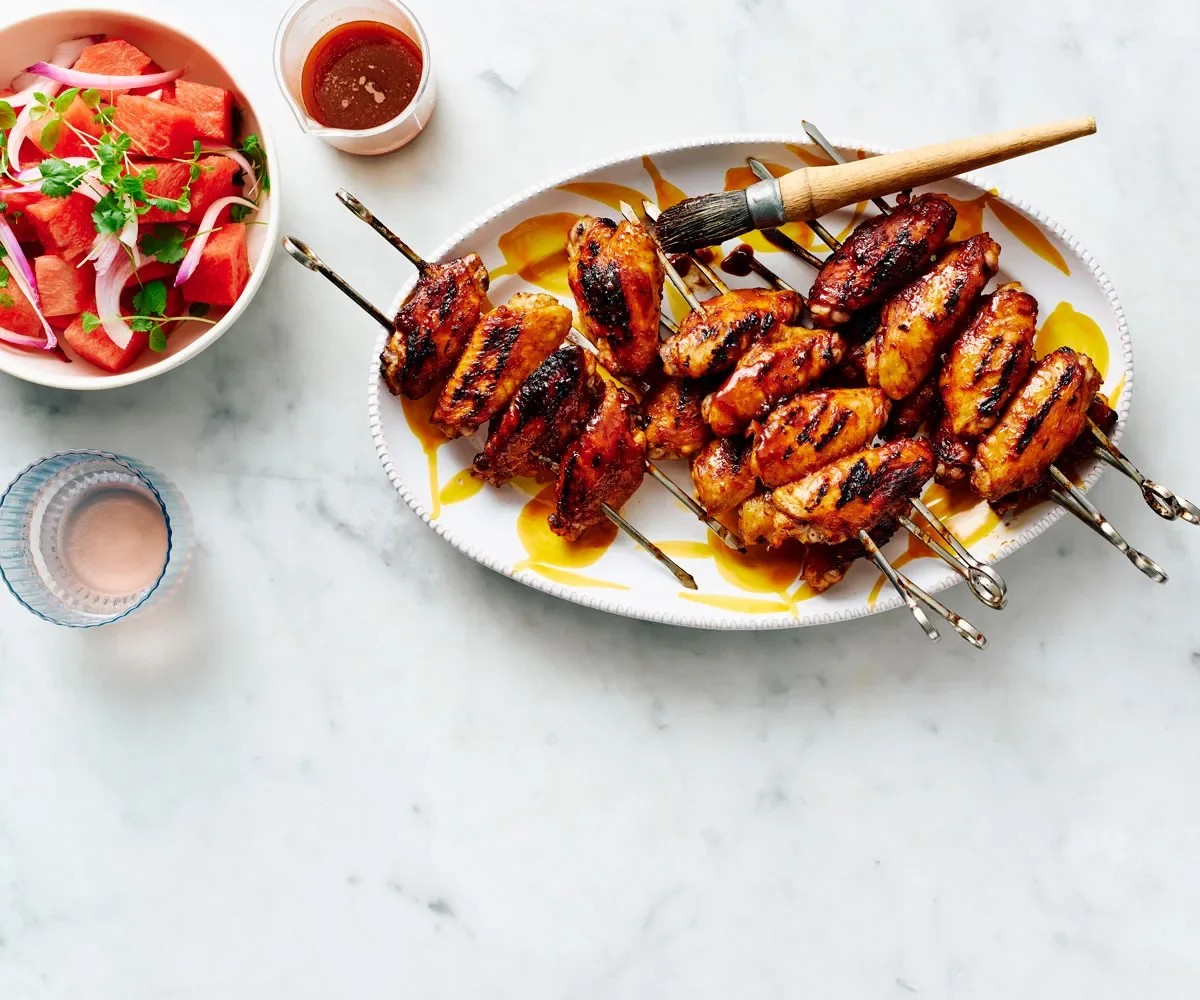 Charred chicken wings in hot ancho and honey
