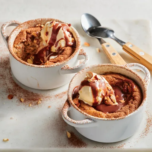 Baked mocha and ricotta pudding with chocolate sauce