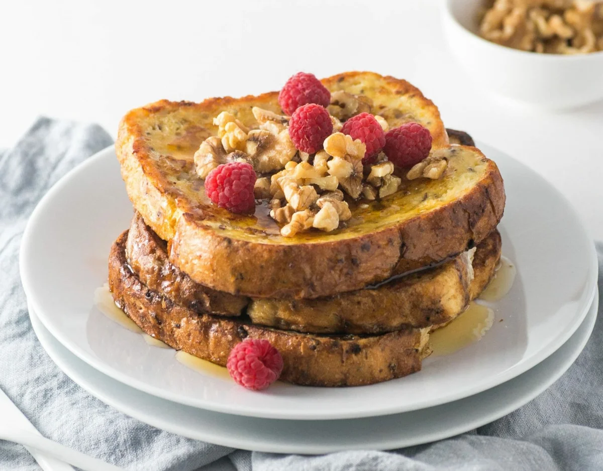 Healthy French Toast with Walnuts and Maple Syrup