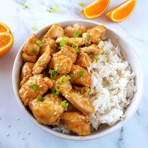 Pollo a la naranja en freidora de aire