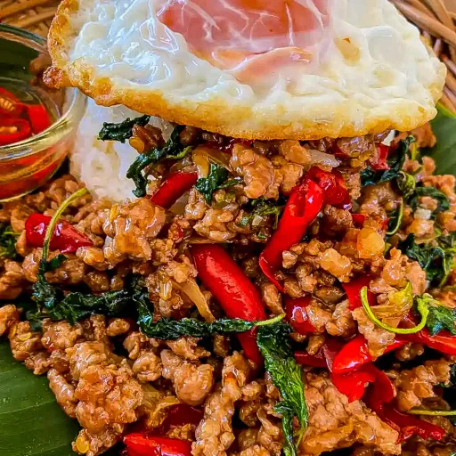 Receta de Pad Kra Pao (Cerdo auténtico con albahaca tailandesa)
