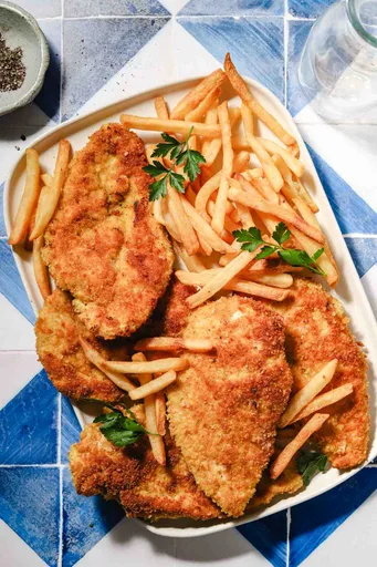 Escalope de pollo empanado crujiente