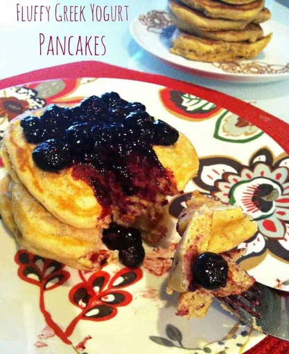 Fluffy Greek Yogurt Pancakes with Berry Syrup