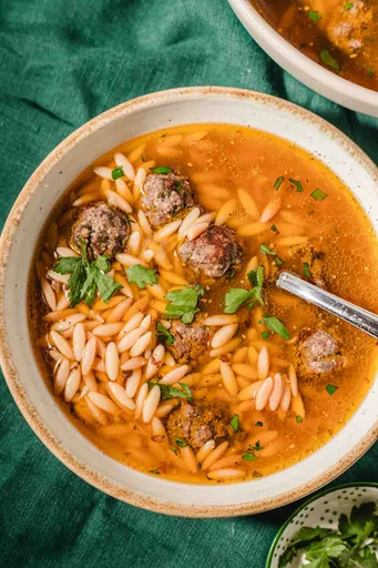 Brothy Meatball & Orzo Soup