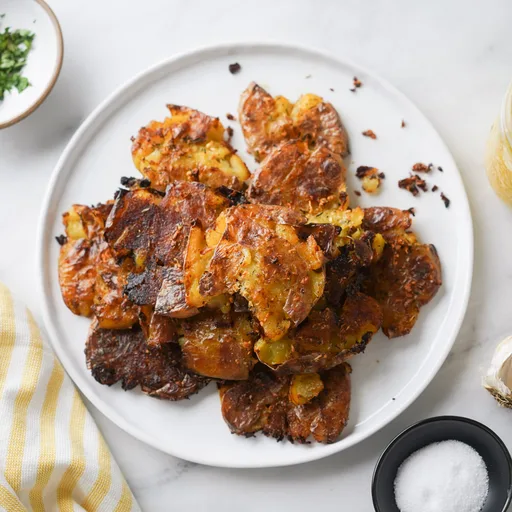 Patatas aplastadas crujientes con ajo