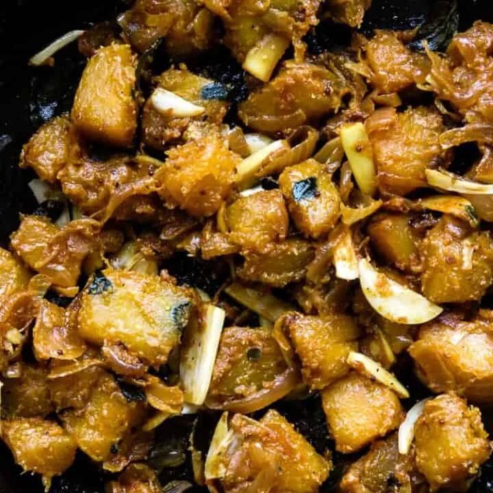 Pan-fried turmeric-mustard pumpkin.