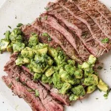 Grilled Flank Steak with Avocado Chimichurri