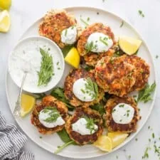 Salmon Cakes with Lemon Dill Yogurt Sauce