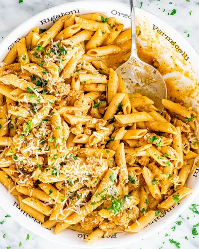 Pasta con calabaza y salchicha