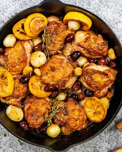 Muslos de pollo a la griega
