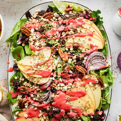 Ensalada verde sencilla con vinagreta de frambuesa