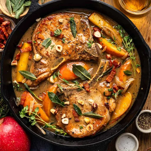 Chuletas de cerdo con manzanas y bacon