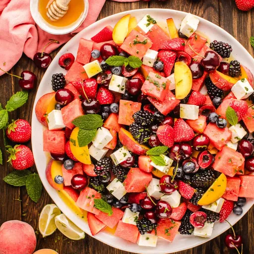Ensalada de sandía con feta y aderezo de miel y lima