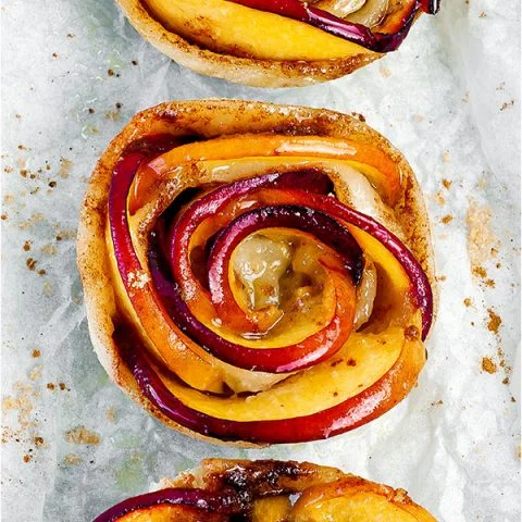 Mini Peach Rose Tarts with Puff Pastry