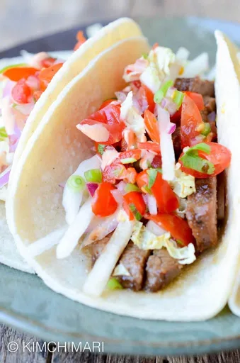 Korean Taco with Kalbi and Napa Cabbage Slaw