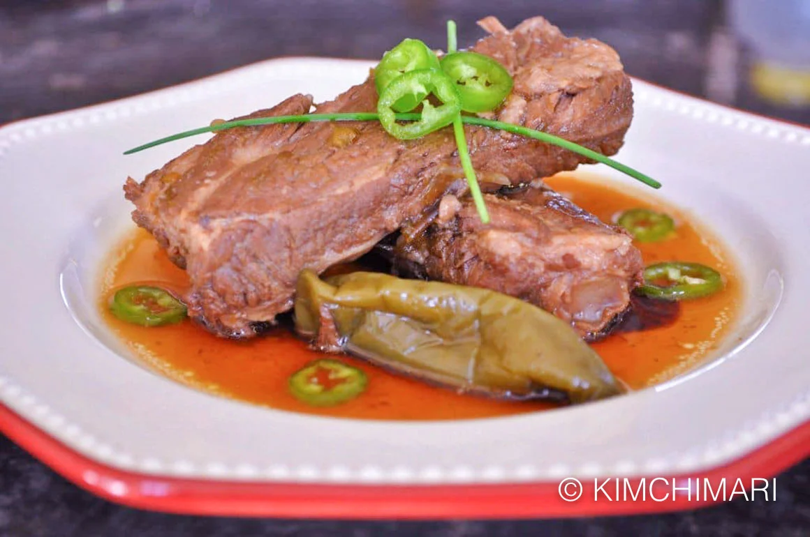 Dwaeji Galbi Jorim (Korean Spicy Soy Braised Pork Ribs)