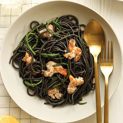 Squid Ink Pasta With White Wine Sauce