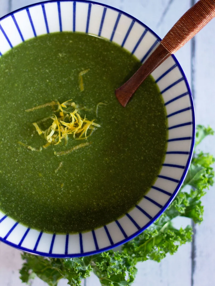 Kale and Spinach Soup with Cottage Cheese