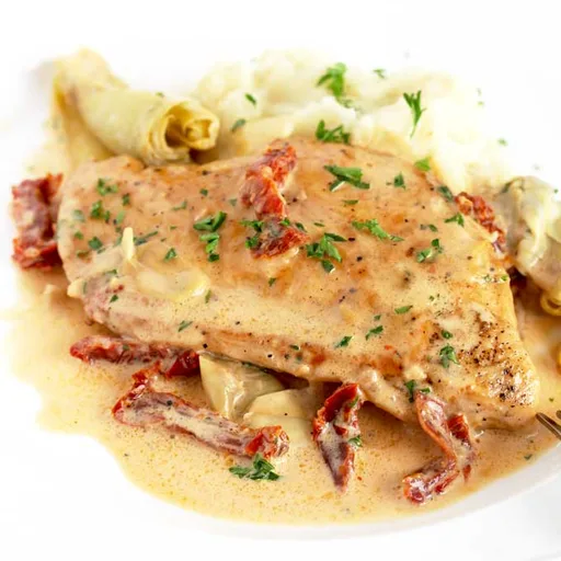 Pollo en salsa cremosa de tomates secos