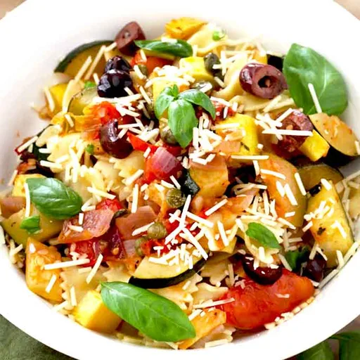 Pasta con calabacín y verduras de la huerta