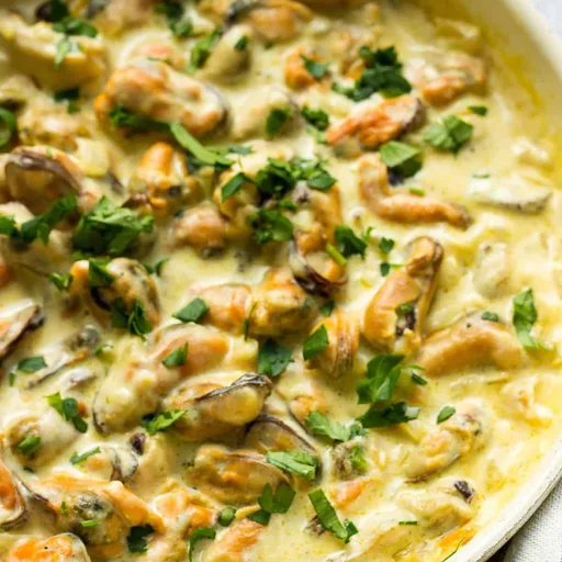 Garlic Mussels In Sour Cream Sauce