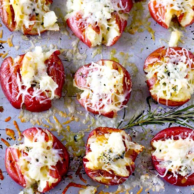 Cheesy Smashed Potatoes with Garlic and Herb