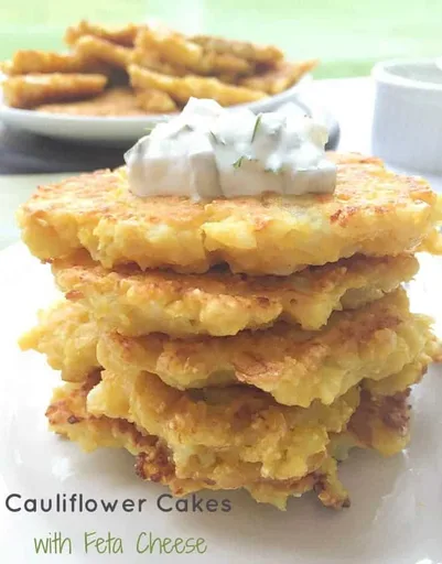 Cauliflower Cakes With Feta And Dill Pickle Sauce