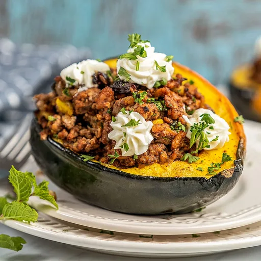 Stuffed Acorn Squash (with Ground Meat or Plant-Based Meat)