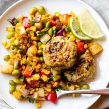 Homemade Chicken Patties with Corn Succotash