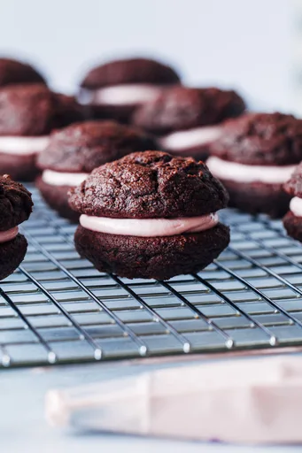 Vegan Chocolate Whoopie Pies with Pink Vanilla Cashew Cream