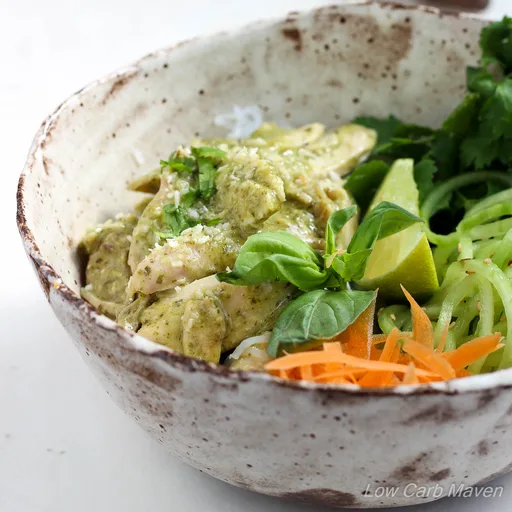 Coconut Basil Chicken Shirataki Noodle Bowl (Miracle Noodles Recipe)