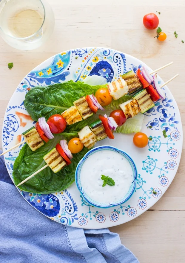 Grilled Halloumi Kebabs with Mint Yogurt Sauce
