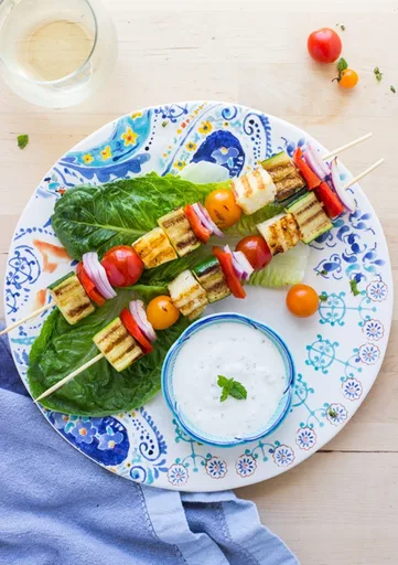 Grilled Halloumi Kebabs with Mint Yogurt Sauce