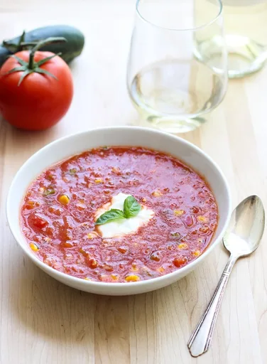 Gazpacho de maíz dulce y albahaca