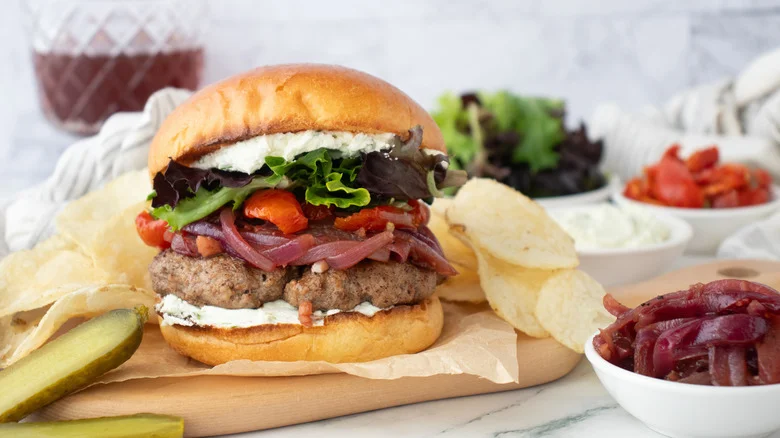 Juicy Lamb Burgers With Red Wine Onions And Goat Cheese Recipe