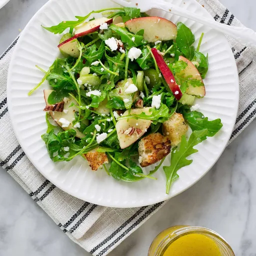 Ensalada de rúcula con manzanas, apio y queso