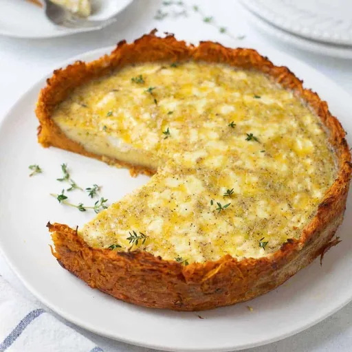 Quiche con costra de boniato (¡con queso de cabra y puerros!)