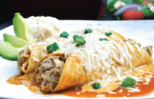 Nacho Cheesy Enchiladas with Avocado Cream Sauce