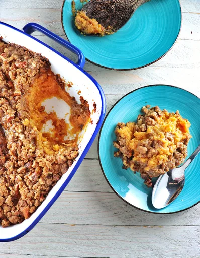 Candied Sweet Potato Casserole with Brown Sugar Streusel (Canned Yams)