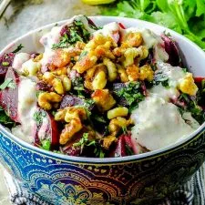 Roasted Beet Salad with Horseradish Alioli and Caramelized Walnuts
