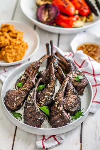 Grilled Lamb Chops, Grilled Vegetables & Sweet Potato Mash
