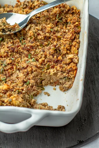 Soul Food Cornbread Dressing with Giblets and Ground Beef