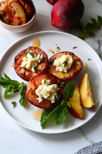 Grilled peaches with feta and honey