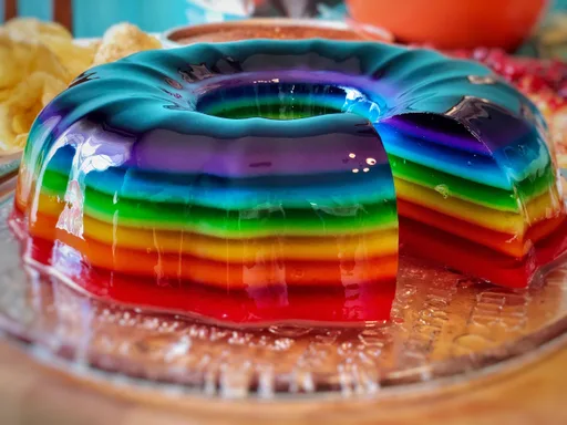 Rainbow Jell-O mould dessert