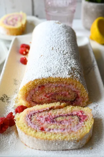 Raspberry lemon jelly roll cake