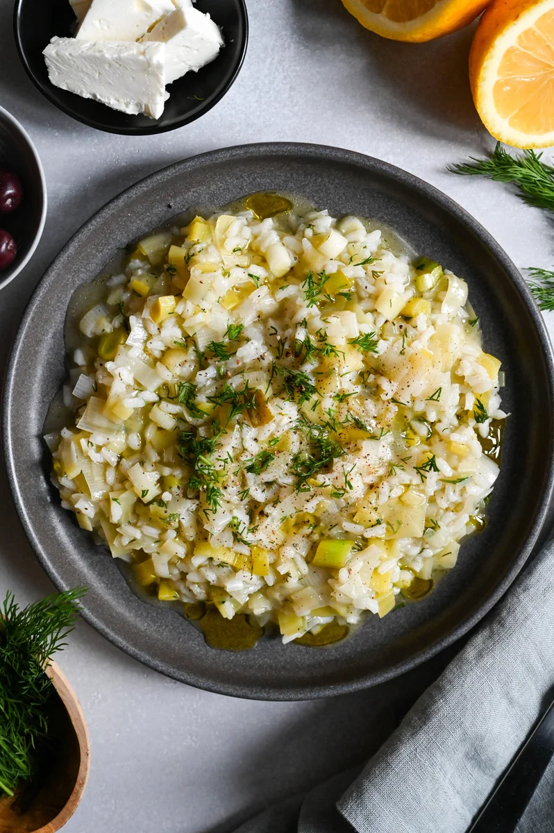 Prasorizo Greek leeks and rice