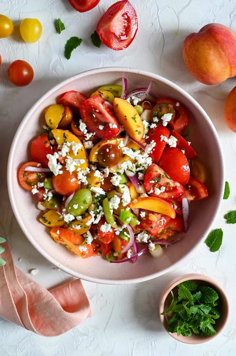 Peach, tomato and feta salad
