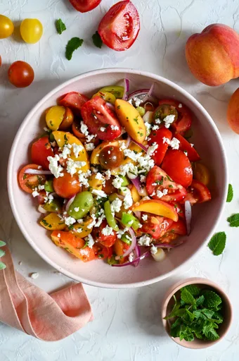 Peach, tomato and feta salad