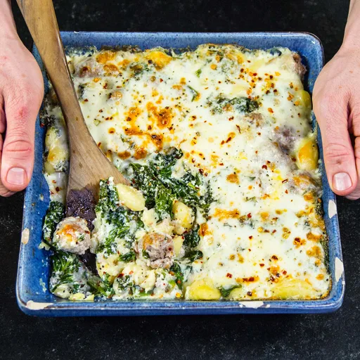 Sausage, Kale & Taleggio Gnocchi Bake