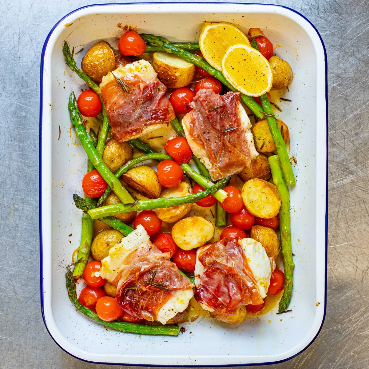 Cod Wrapped in Parma Ham with Asparagus